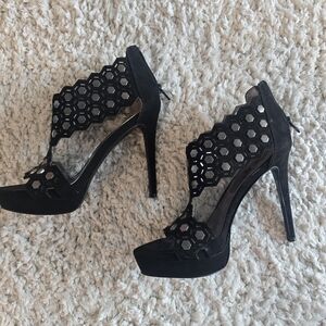 Carlos by Carlos Santana Black Honeycomb Cutout Platform Heels